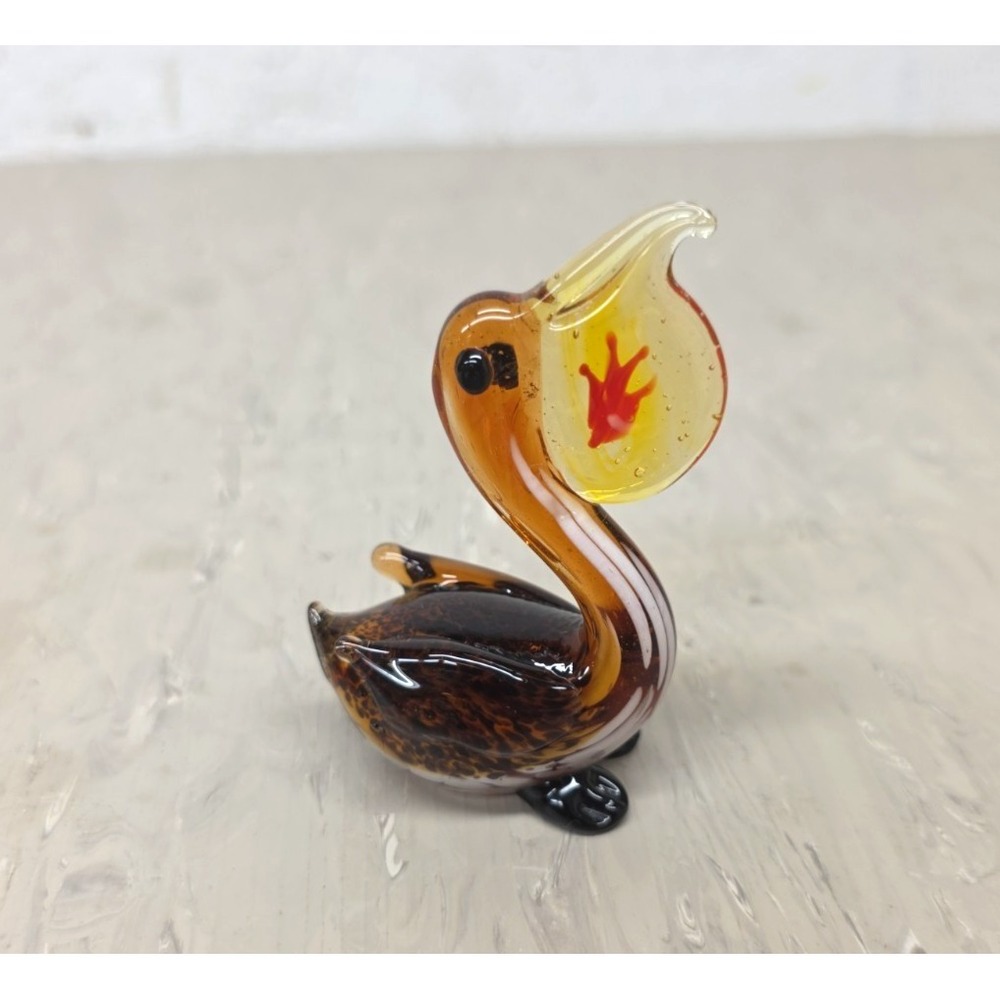Vintage Murano Style Art Glass‎ Pelican Figurine Brown Amber Tortoiseshell 3.5"